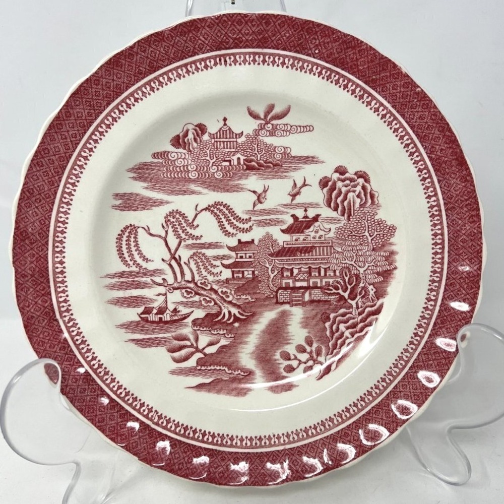 Spode Copeland Mandarin Luncheon Plate Red White Chelsea No Trim 9 Inch B VTG